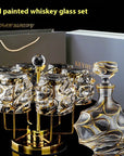 Luxury Gold Whiskey Shot Glass Wine Bottle Stainless Steel Rotating Cup Holder Gift Set Crystal Glass Wine Glass