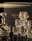 Luxury Gold Whiskey Shot Glass Wine Bottle Stainless Steel Rotating Cup Holder Gift Set Crystal Glass Wine Glass