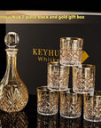 Luxury Gold Whiskey Shot Glass Wine Bottle Stainless Steel Rotating Cup Holder Gift Set Crystal Glass Wine Glass