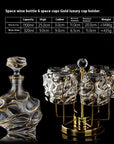 Luxury Gold Whiskey Shot Glass Wine Bottle Stainless Steel Rotating Cup Holder Gift Set Crystal Glass Wine Glass