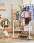 Garment Hanging Rack Clothing Hanging Rail Pillow Shoe Display Organizer Stand Rolling Wheel Clothes Organizer