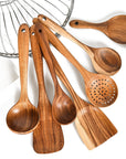 Teak Natural Wood Tableware Spoon Ladle Turner Rice Colander Soup Skimmer Cooking Tool Sets Spoon Scoop Kitchen Tools Gadgets