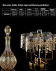 Luxury Gold Whiskey Shot Glass Wine Bottle Stainless Steel Rotating Cup Holder Gift Set Crystal Glass Wine Glass