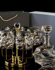 Luxury Gold Whiskey Shot Glass Wine Bottle Stainless Steel Rotating Cup Holder Gift Set Crystal Glass Wine Glass